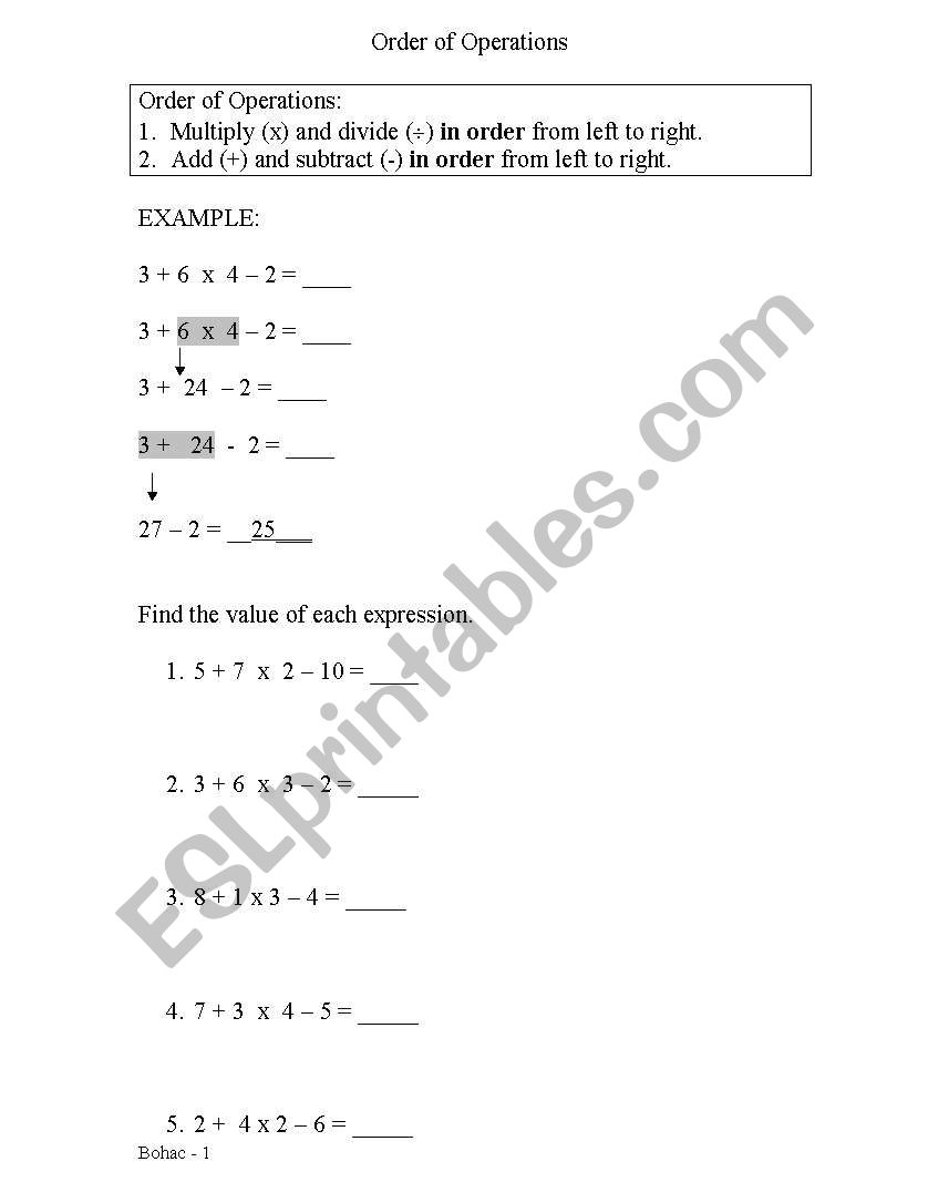 Order of Operations Practice worksheet