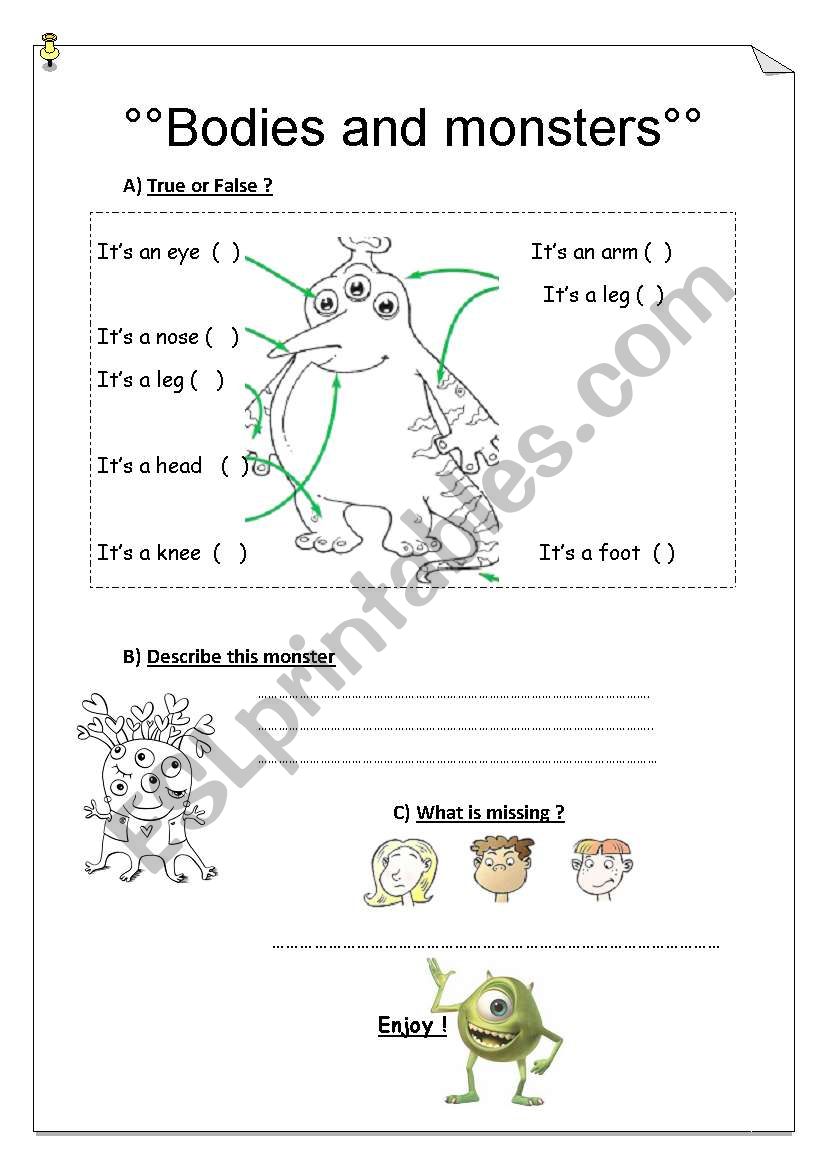 bodies and monsters worksheet