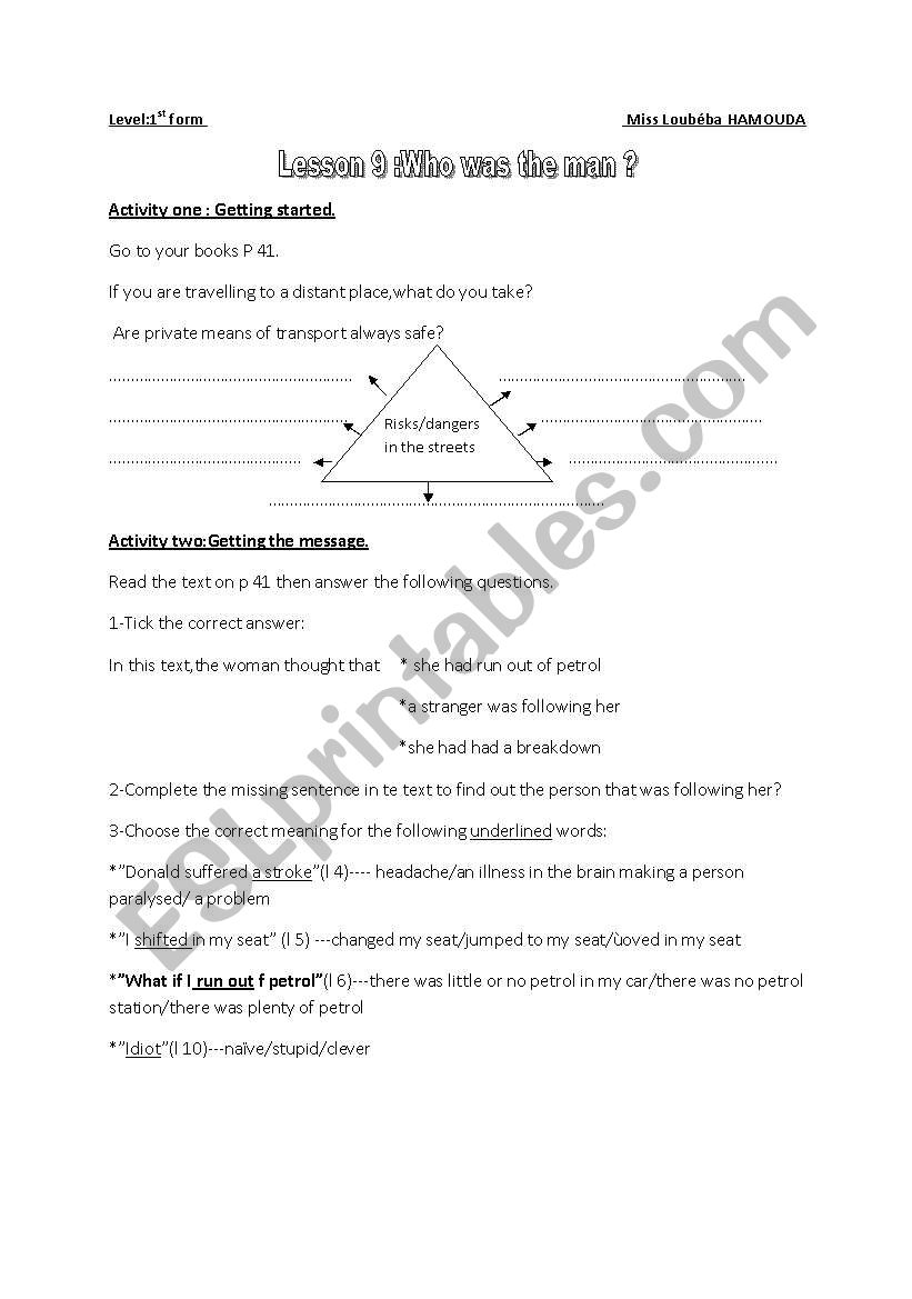 who was the man? worksheet