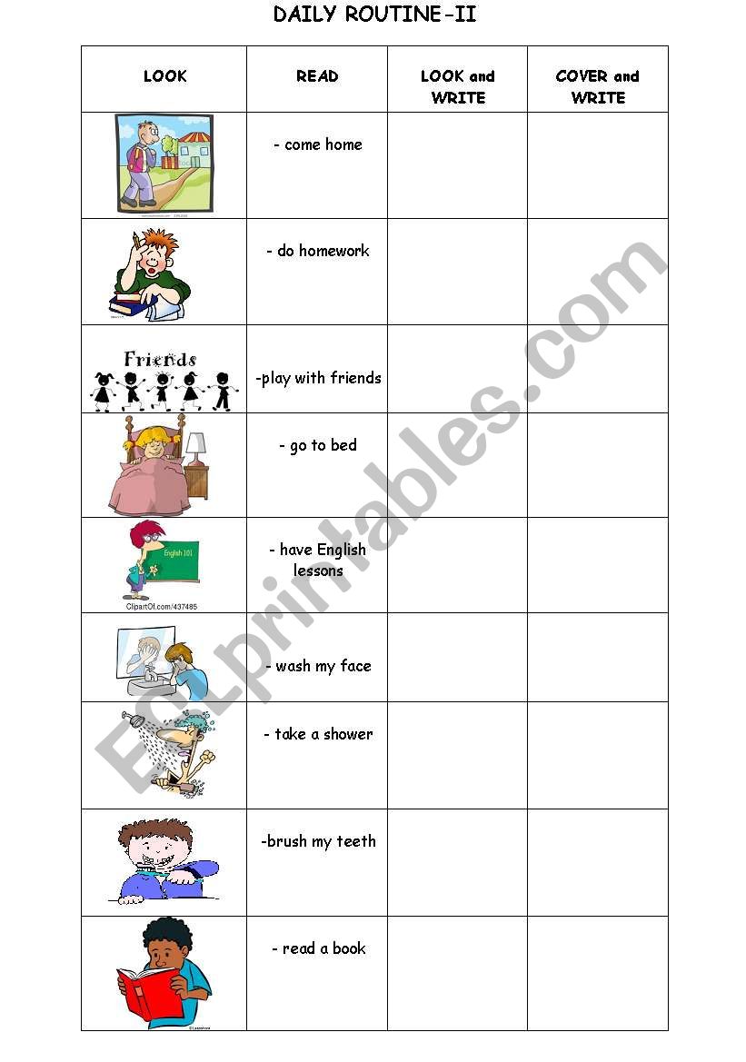 DAILY ROUTINE-SPELLING II worksheet