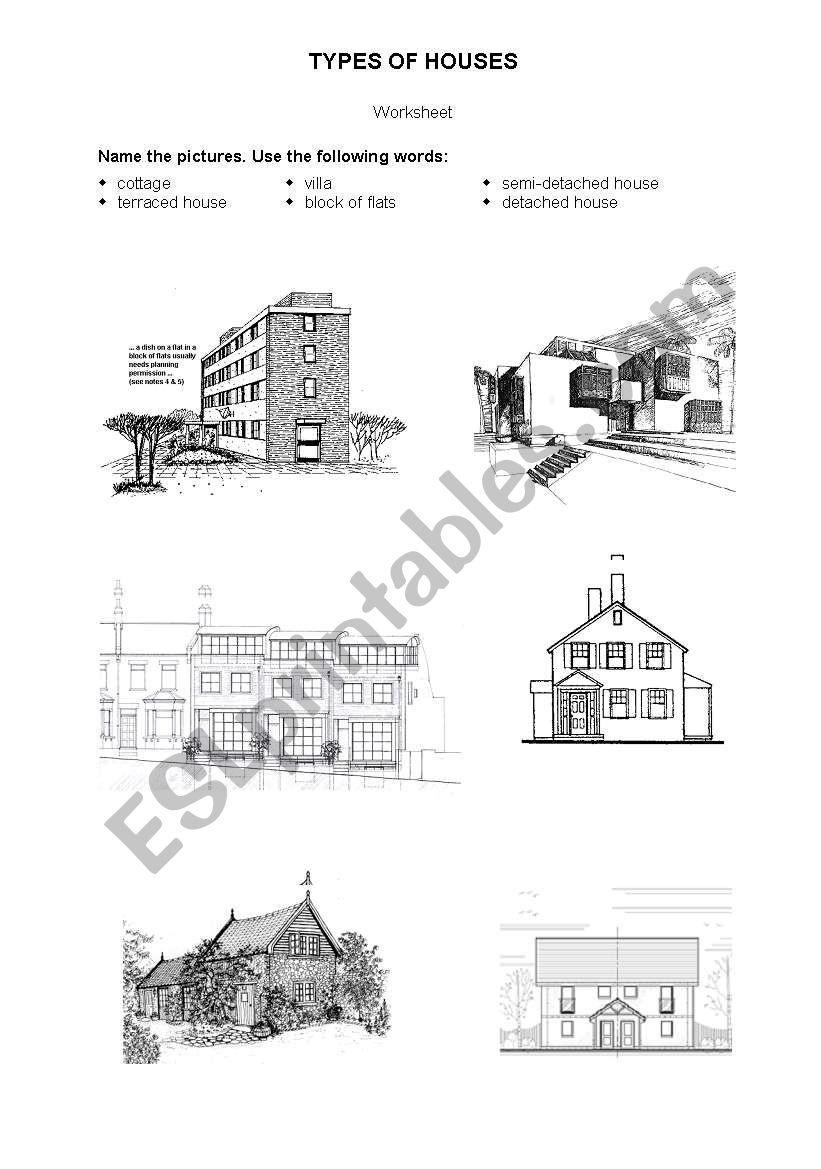 Types of houses/accomodation worksheet