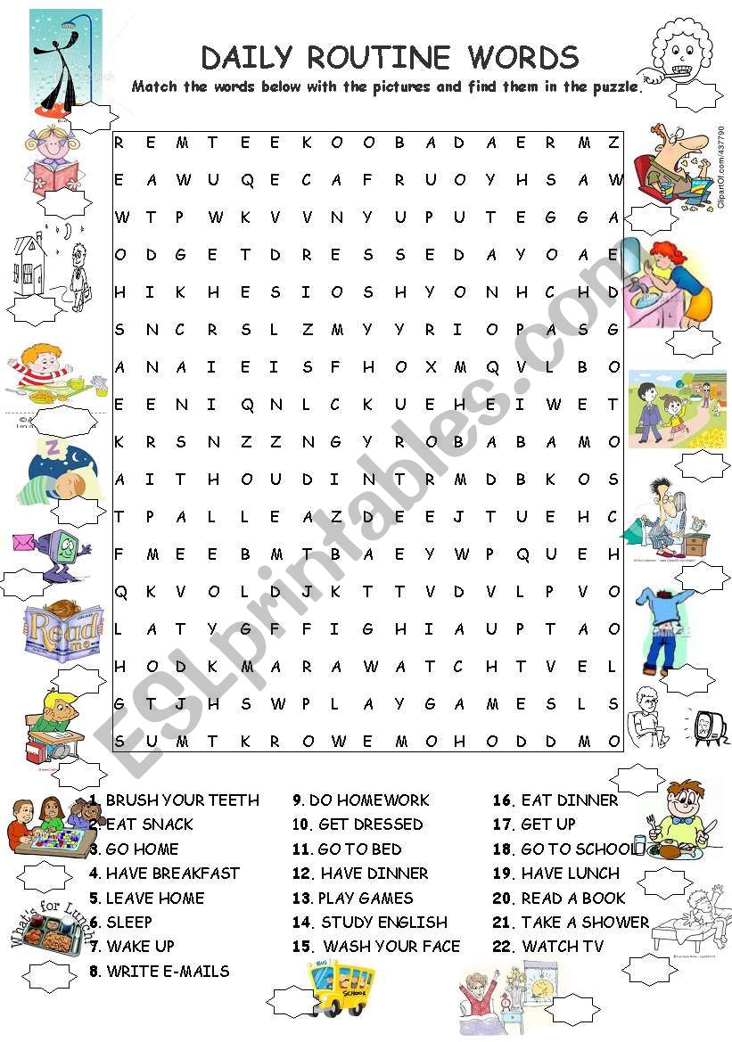 DAILY ROUTINE WORDSEARCH worksheet