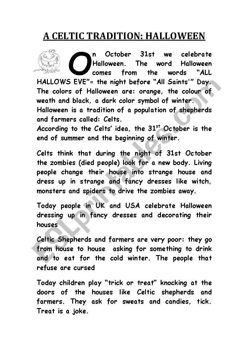 halloween, a celtic tradition worksheet