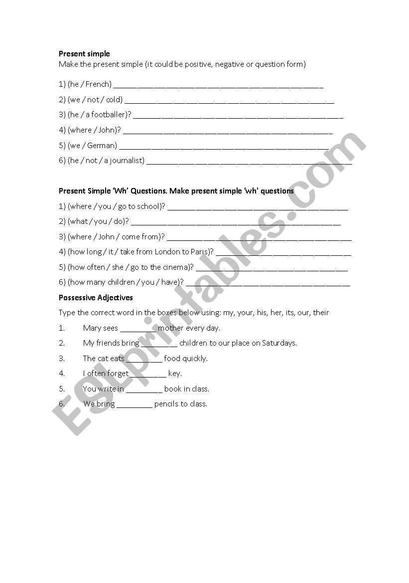 Present simple worksheet