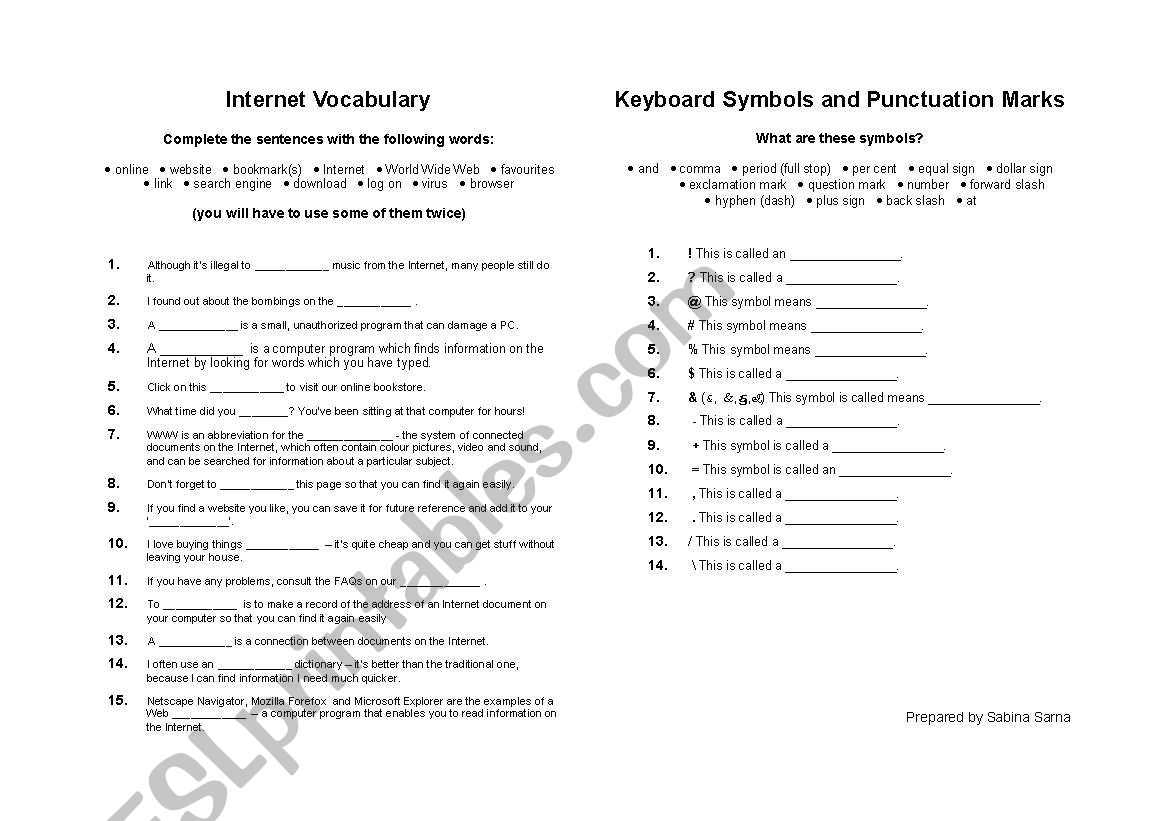 Internet Vocabulary and Keyboard symbols 