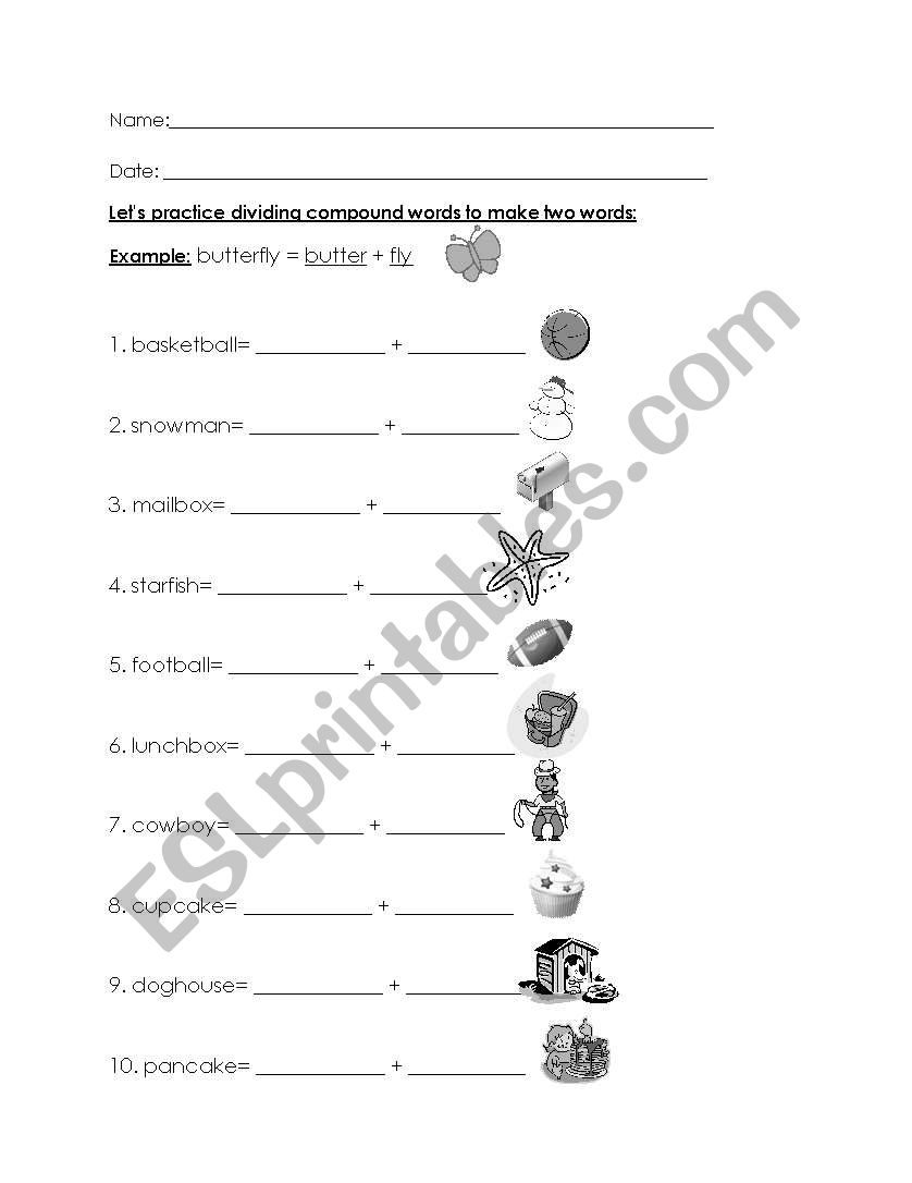 Compound words worksheet