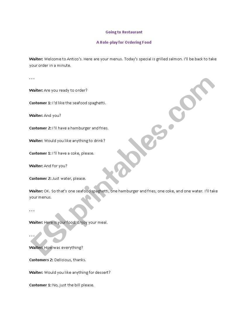 Restaurant Dialogue worksheet