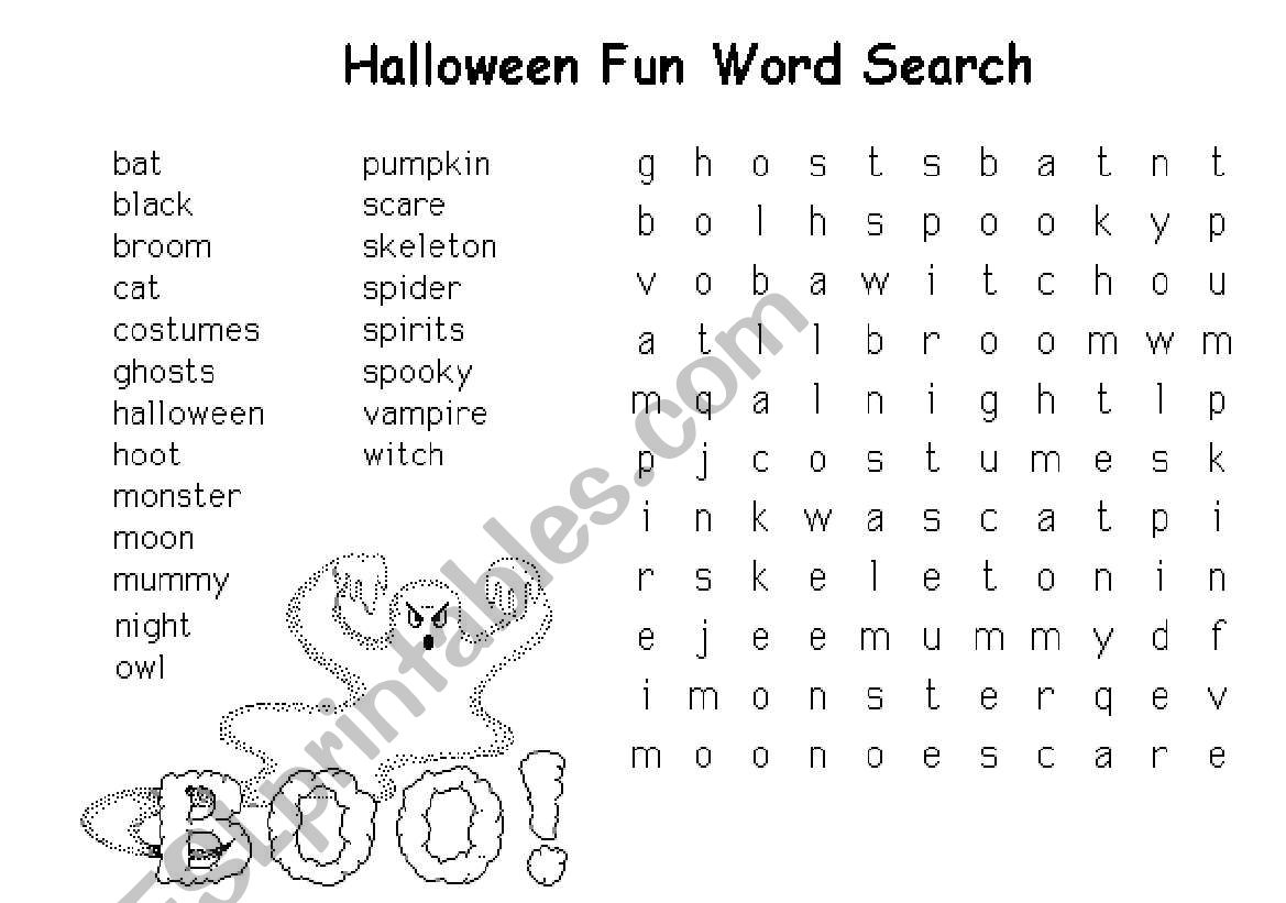 Halloween word search worksheet