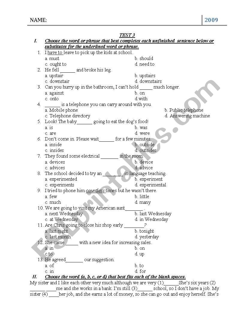 english test worksheet