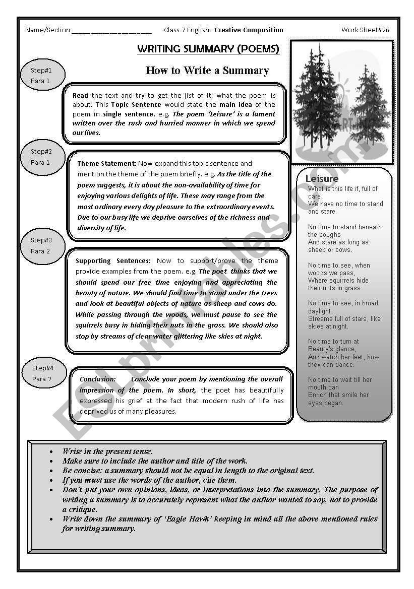 summary writing worksheet