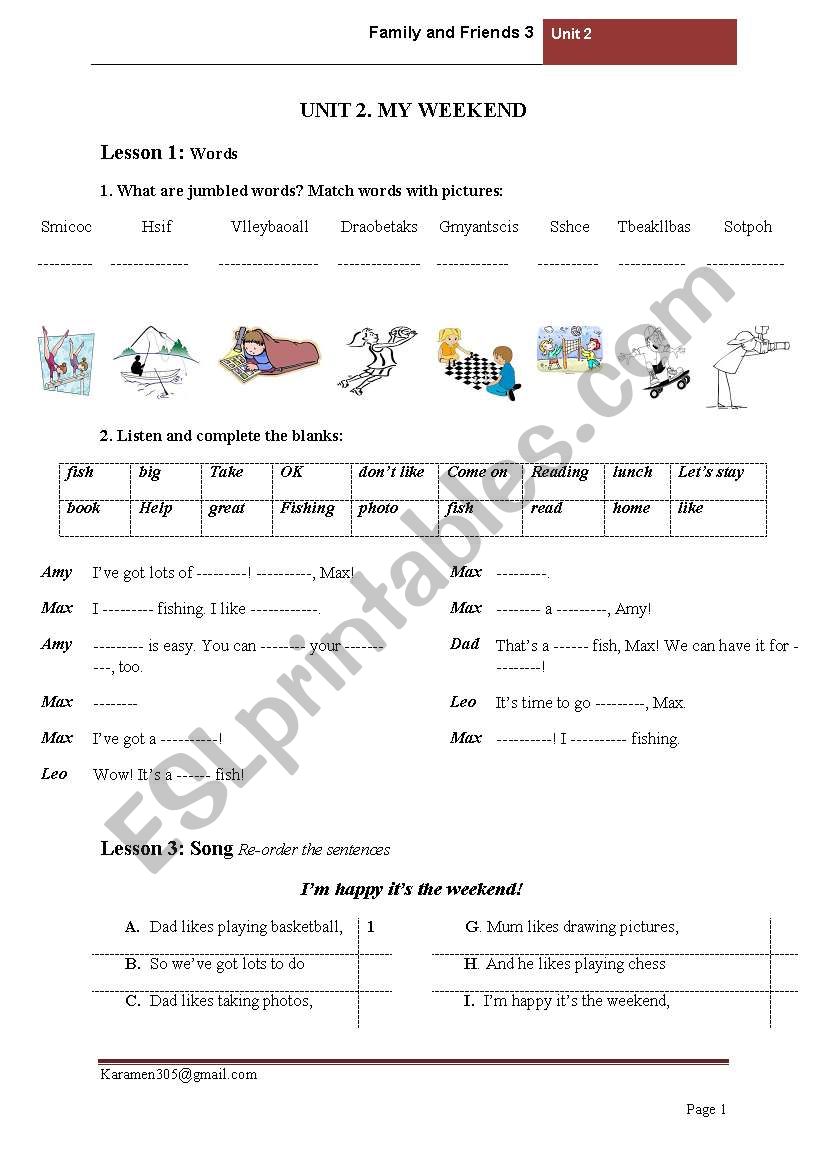 Family and Friends 3- Unit 2 worksheet