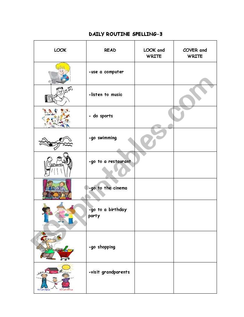 DAILY ROUTINE SPELLING ACTIVITY-3