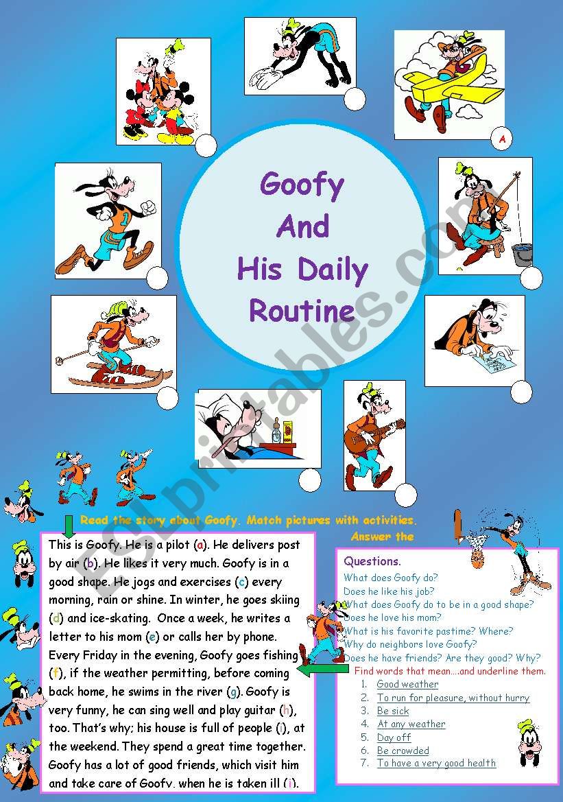 Goofy and his daily routine worksheet