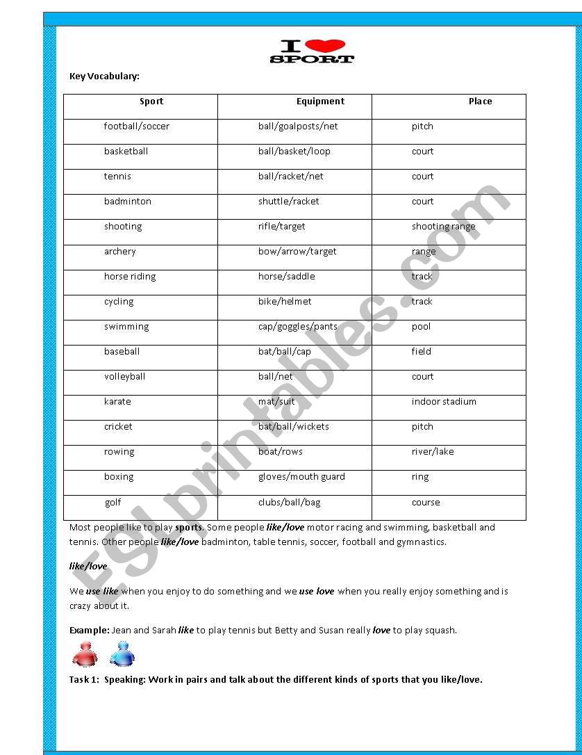 I love Sports! worksheet