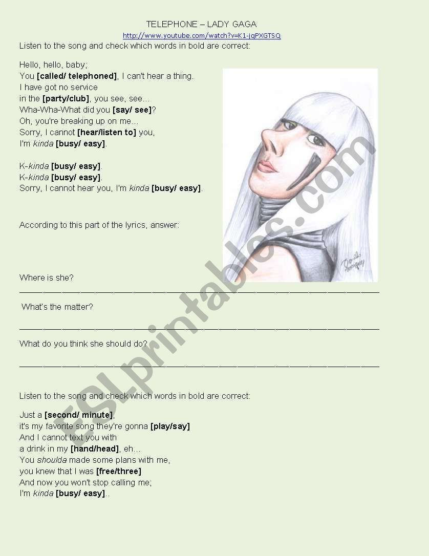 LADY GAGA TELEPHONE SONG worksheet