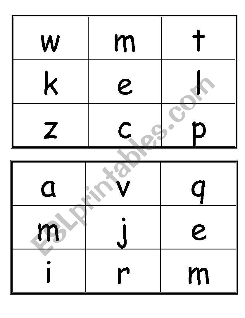 lower case bingo worksheet