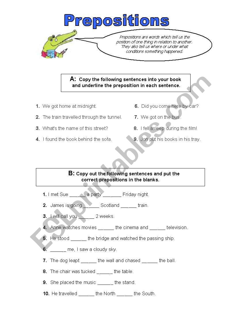 Prepositions worksheet worksheet