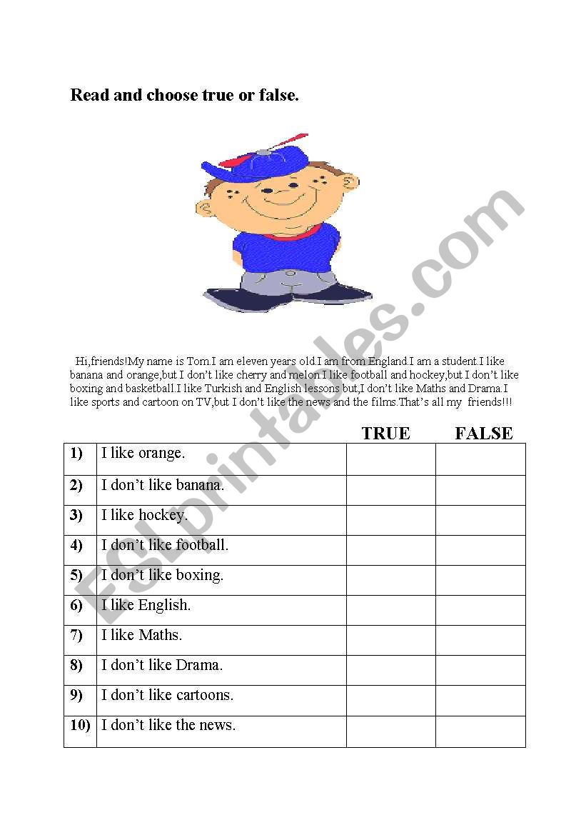 like-dislike worksheet