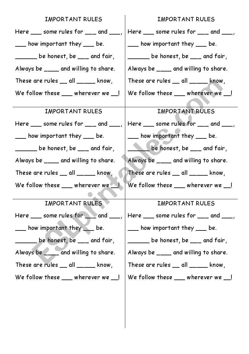 Importanr rules worksheet