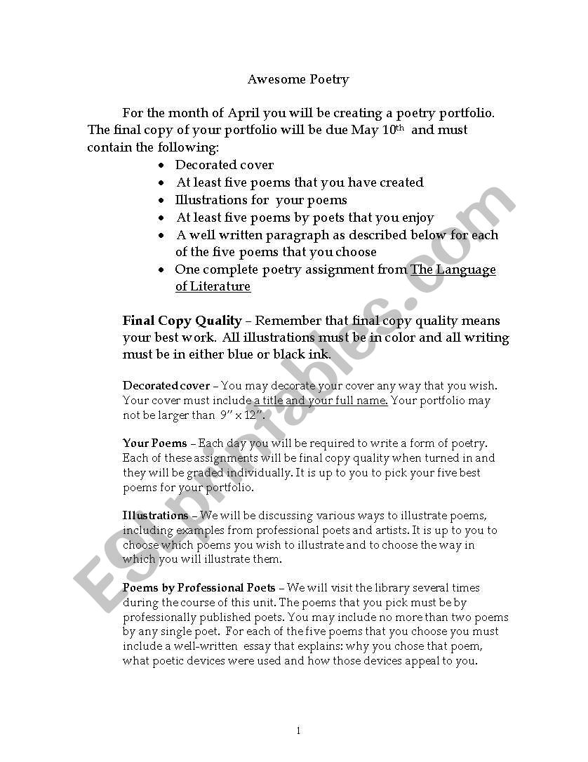 Awesome Poetry worksheet