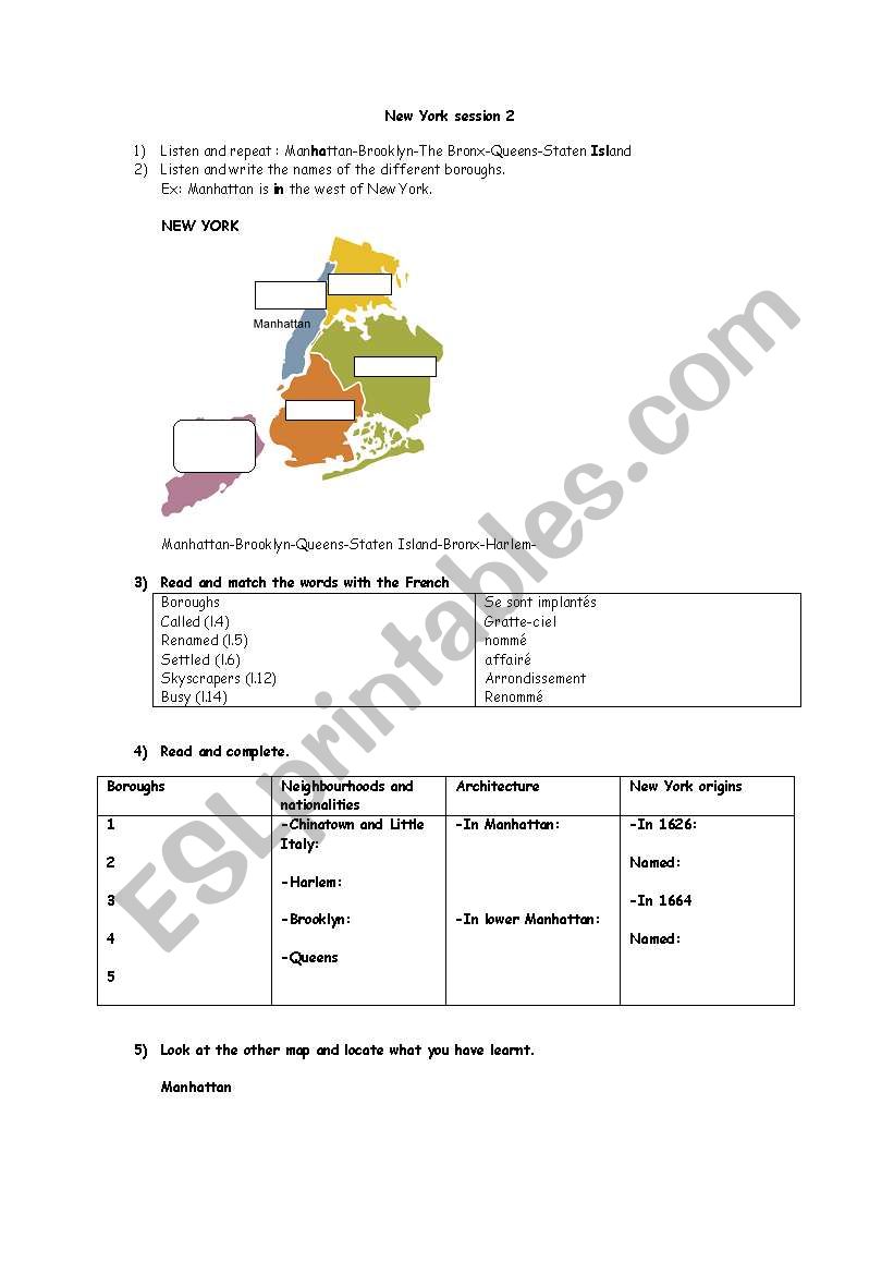 New York boroughs worksheet