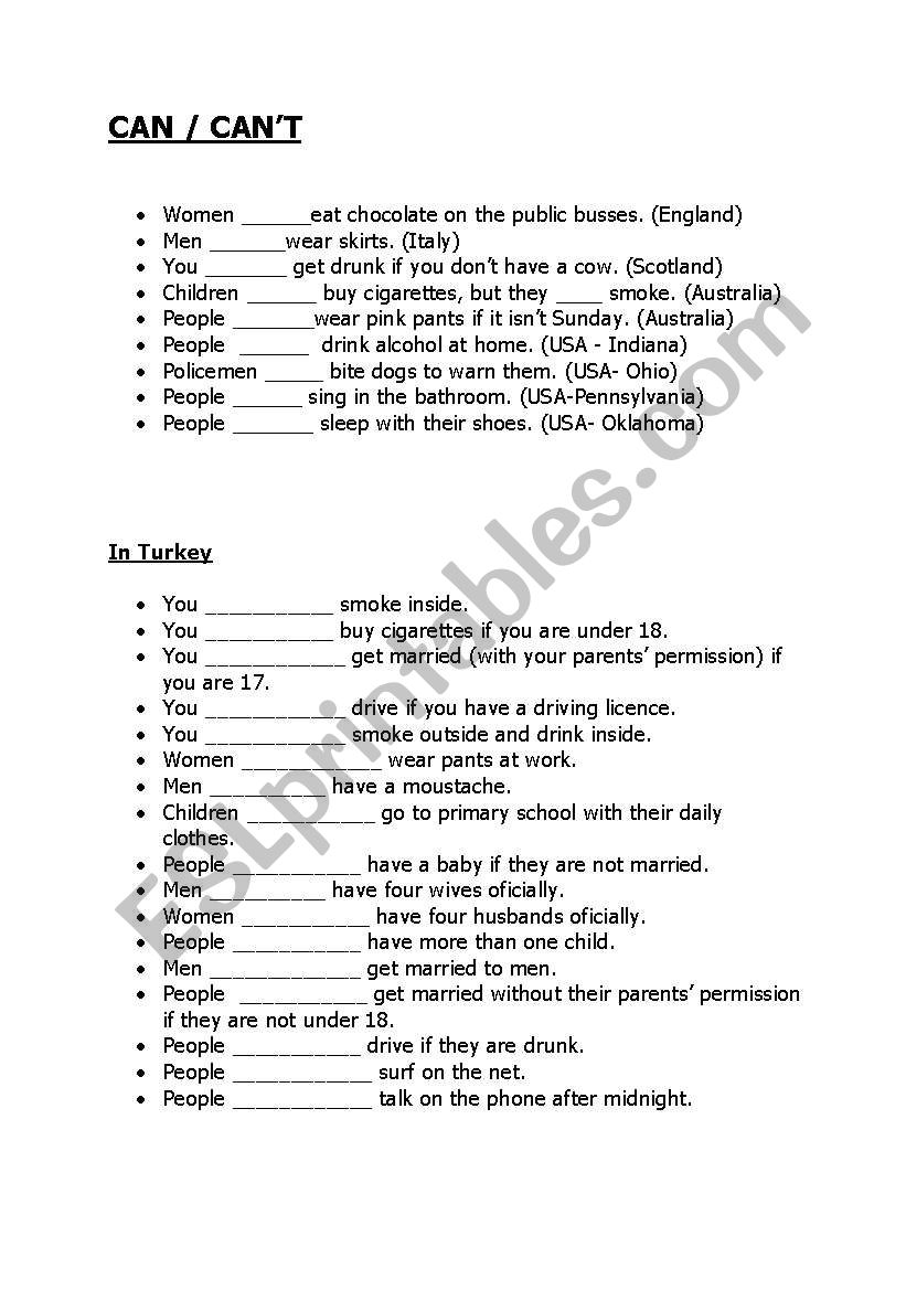 can/ cant (rules) worksheet