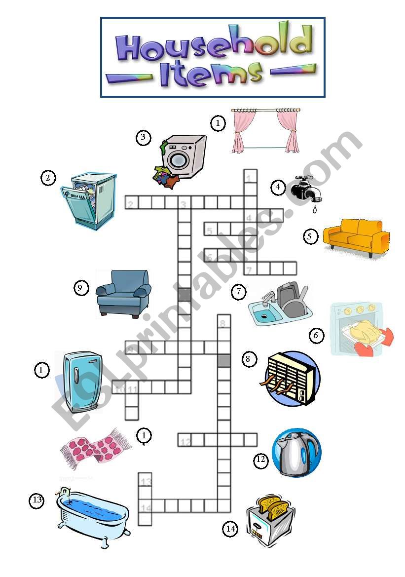 Household Items Crossword worksheet