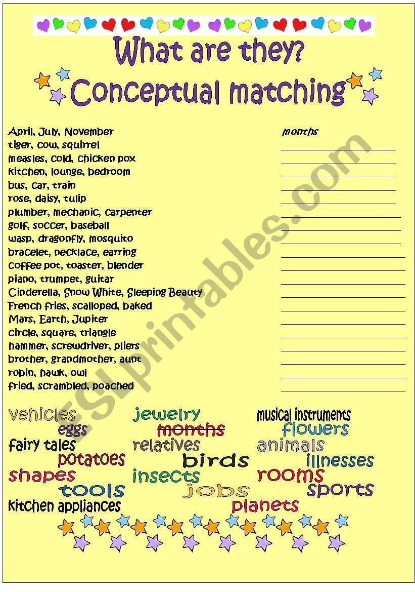 Conceptual matching worksheet