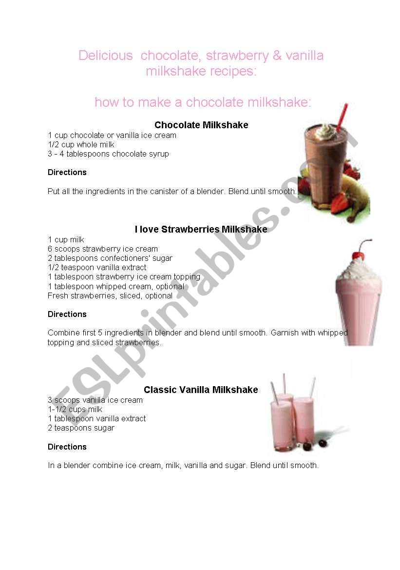 How to make a milkshake! worksheet