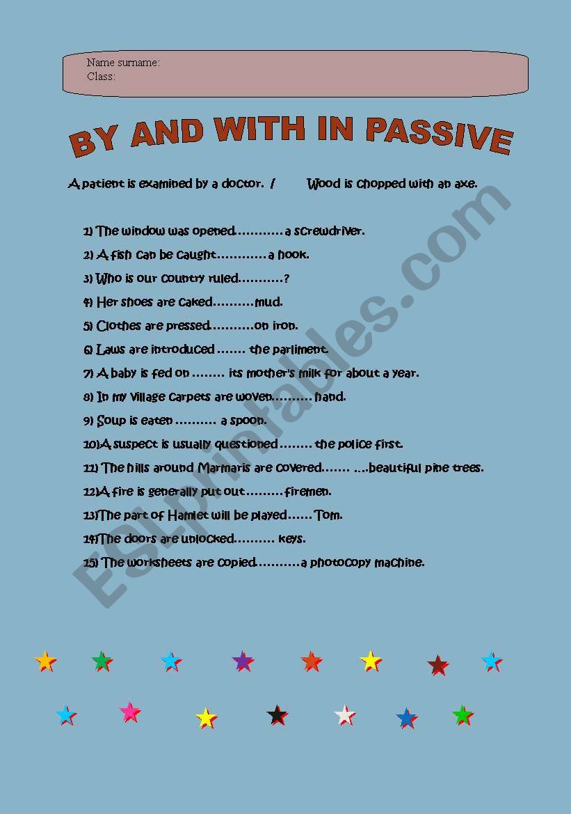 by and with in passive voice worksheet