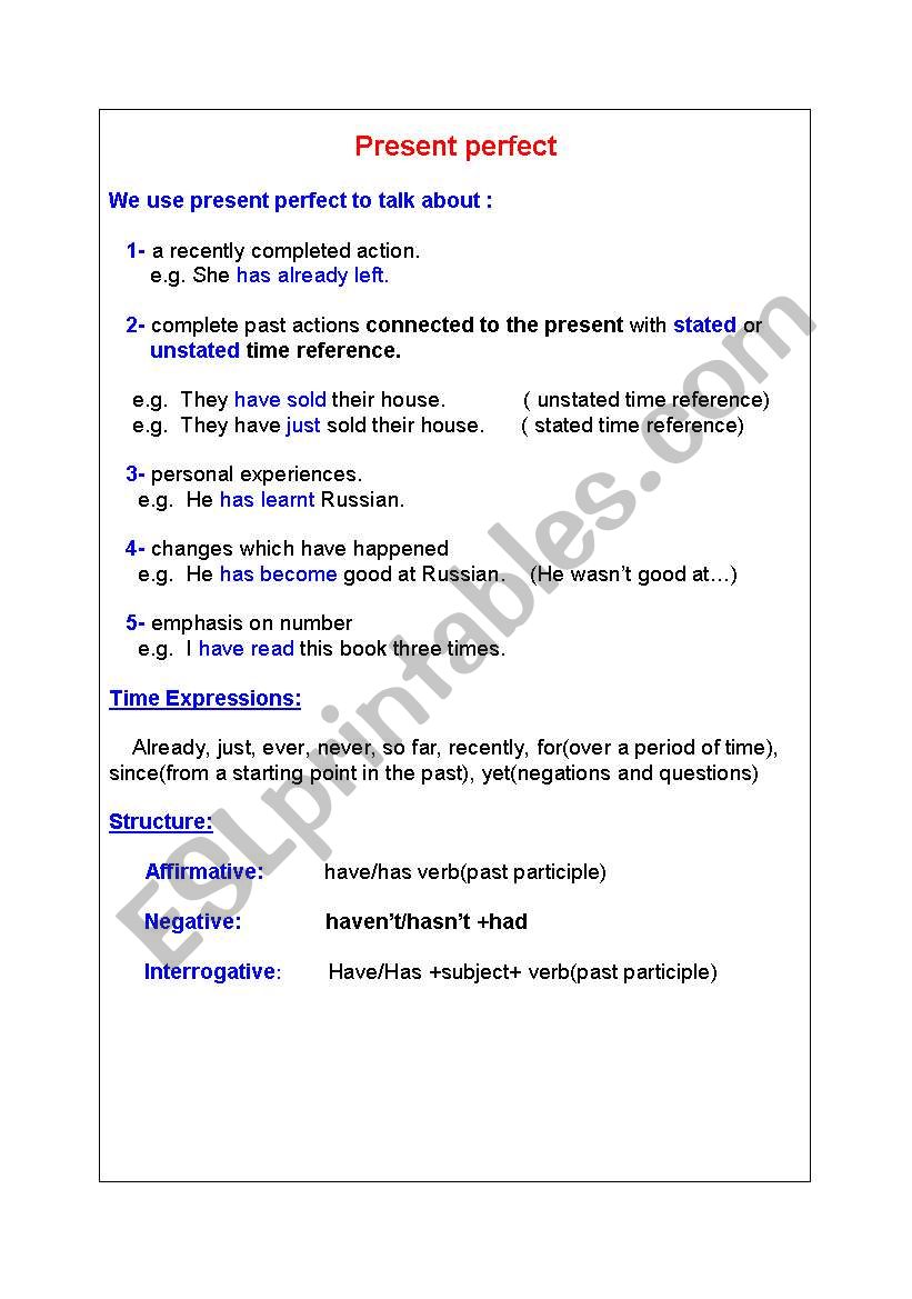 Present Perfect worksheet