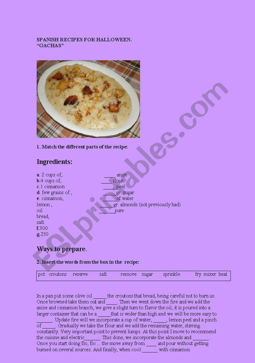 Spanish recipes for halloween worksheet