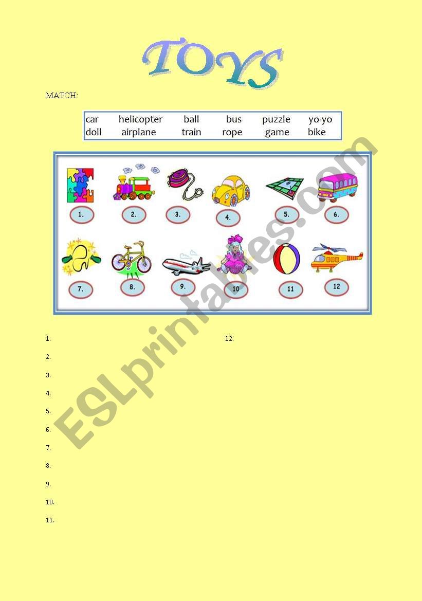 TOYS worksheet