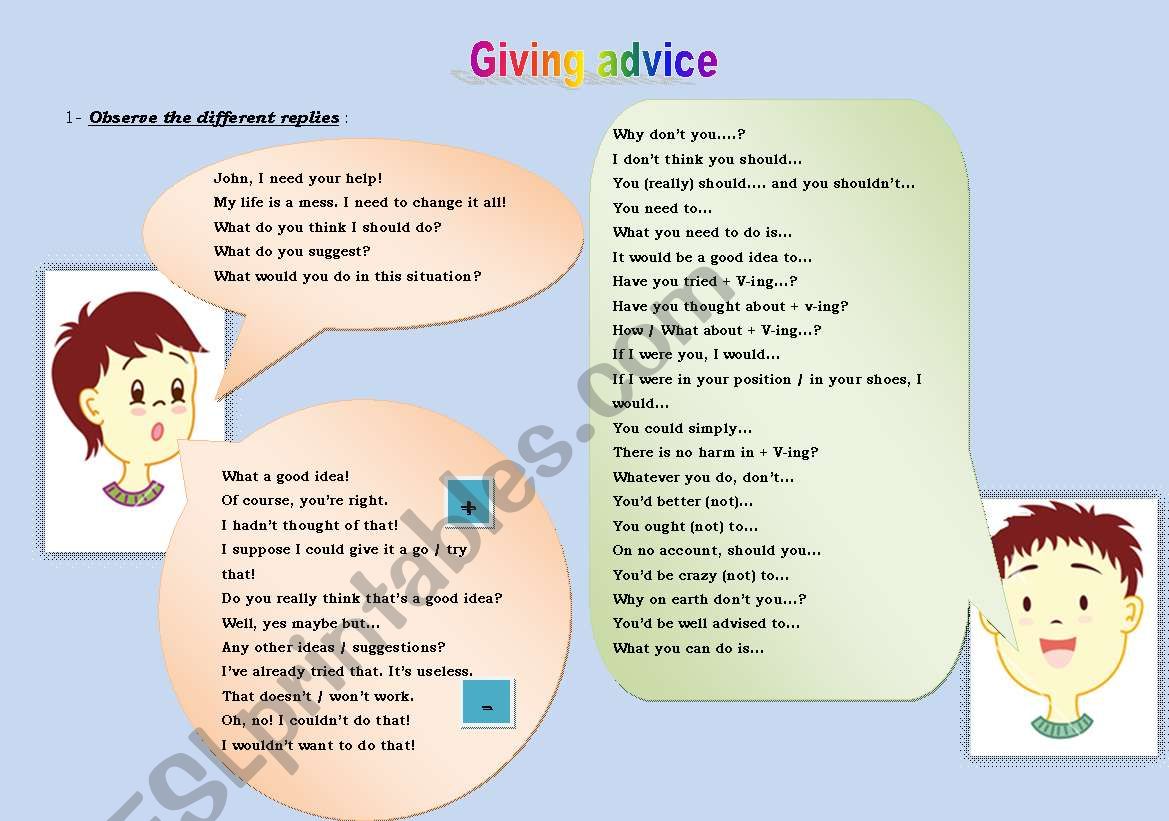 Giving advice worksheet