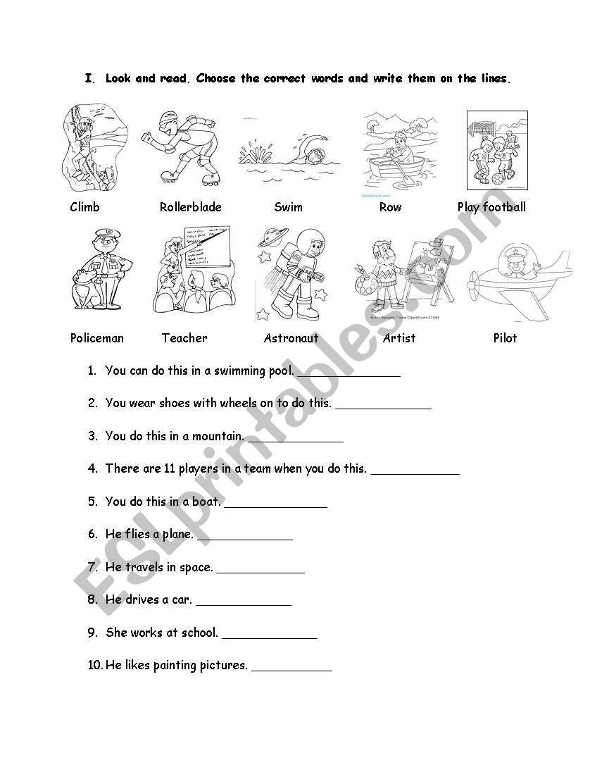 jobs and outdoor activities worksheet