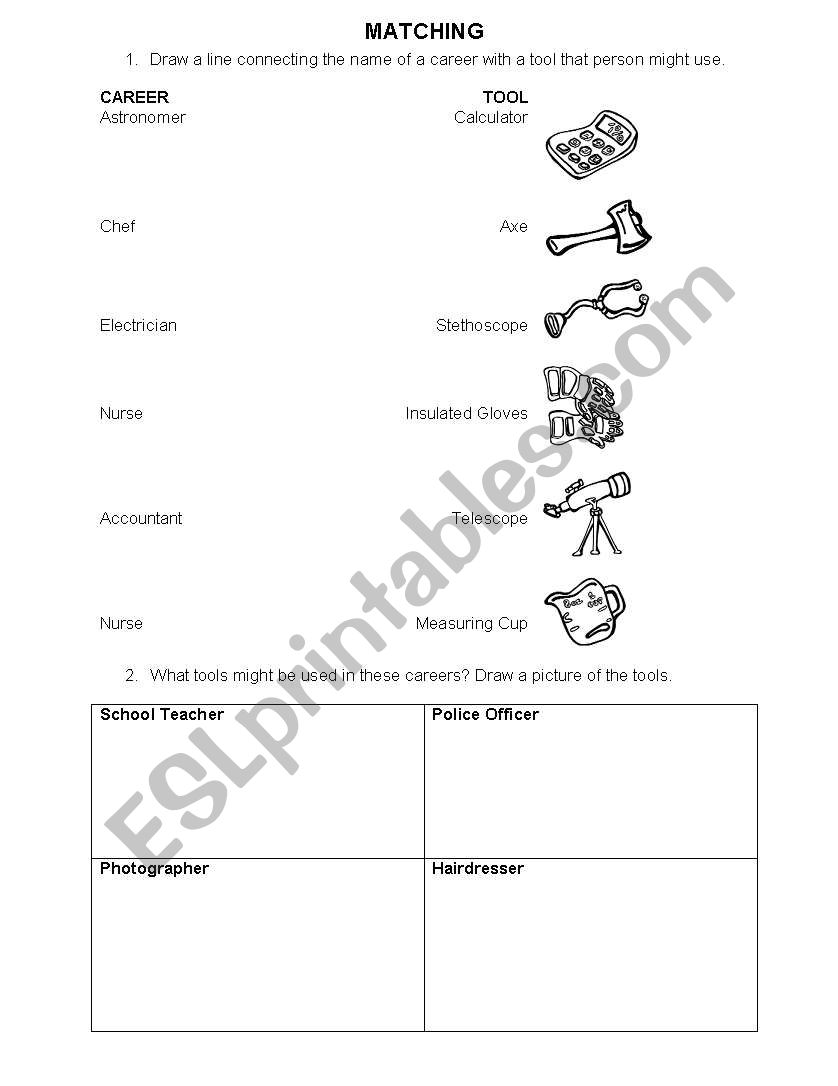 Careers Matching worksheet