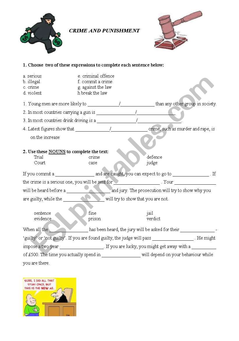 Crime and punishment worksheet