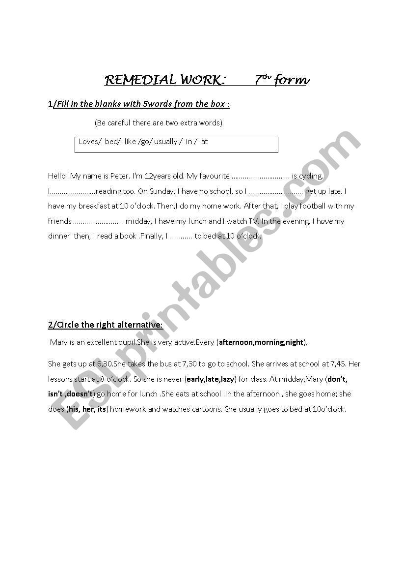 7th remedial work worksheet