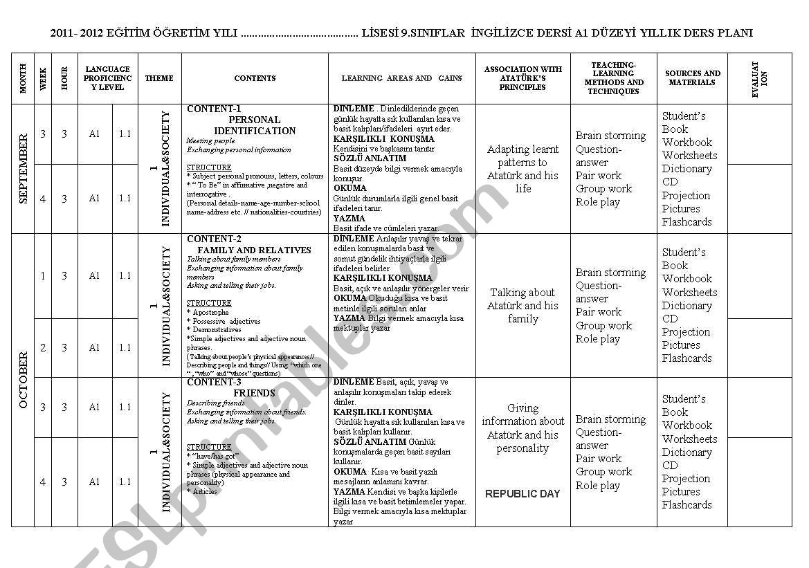 yearly plan worksheet