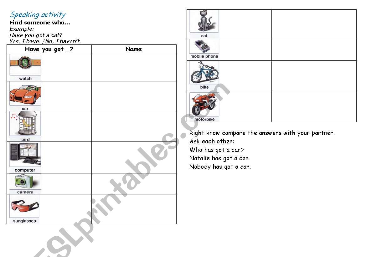 Have got game worksheet