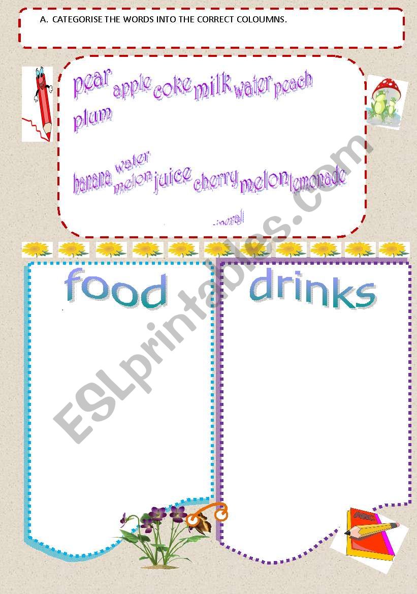 food and drinks worksheet