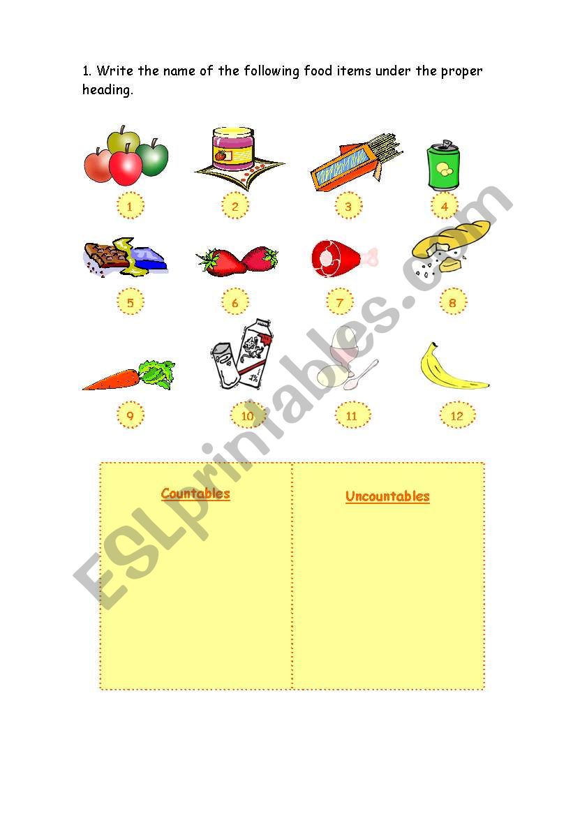 Countables and uncountables worksheet