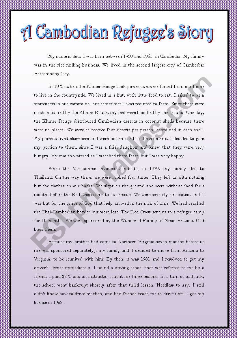 CAMBODIAN REFUGEEÂ´S STORY / IMMIGRATION