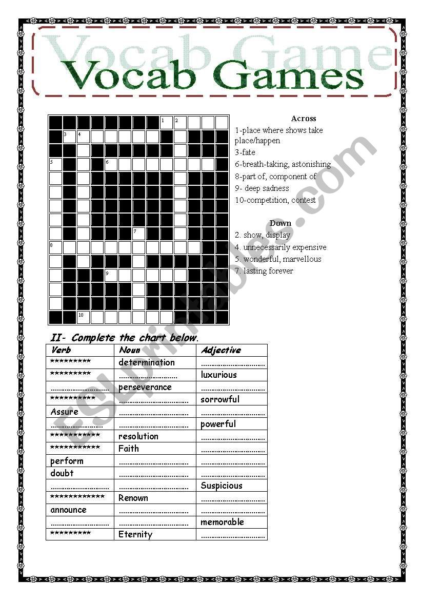 Vocab. Games worksheet