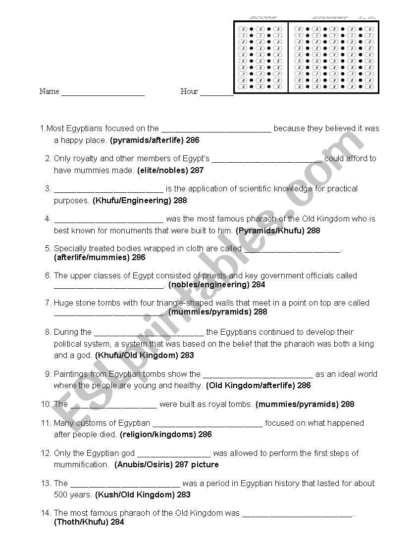 Egypt worksheet