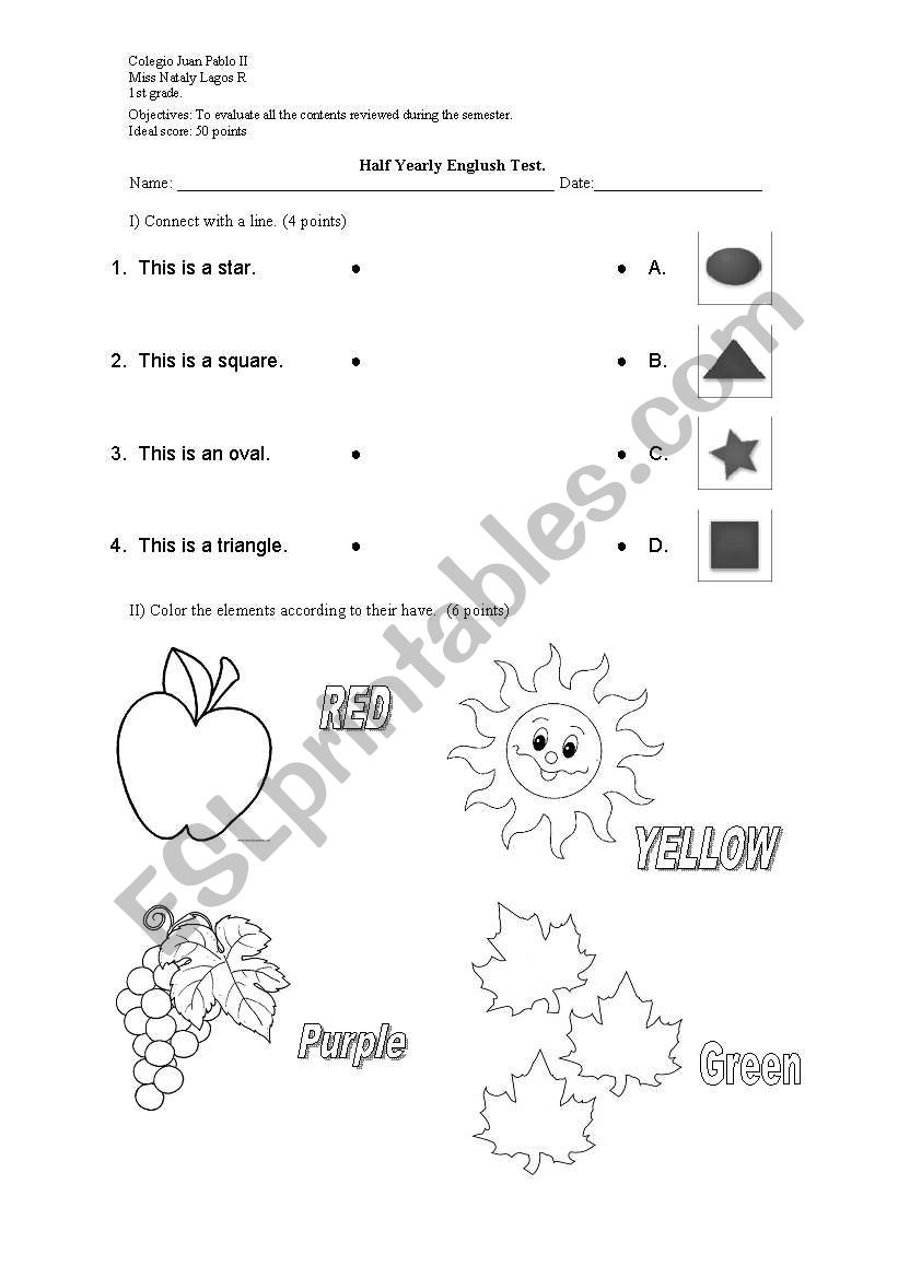 Test 1st grade worksheet