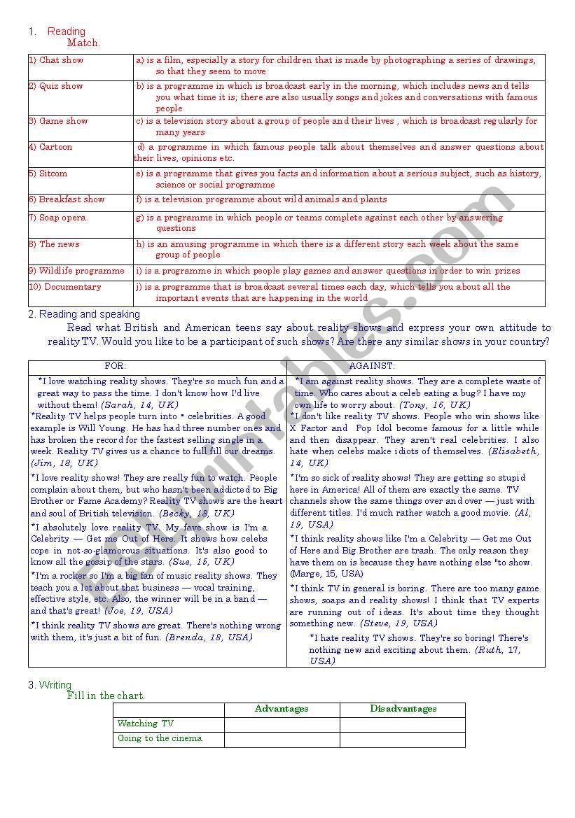 TV  programmes worksheet