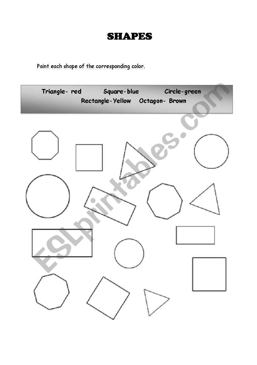 Shapes. Reinforcement sheet for second grade