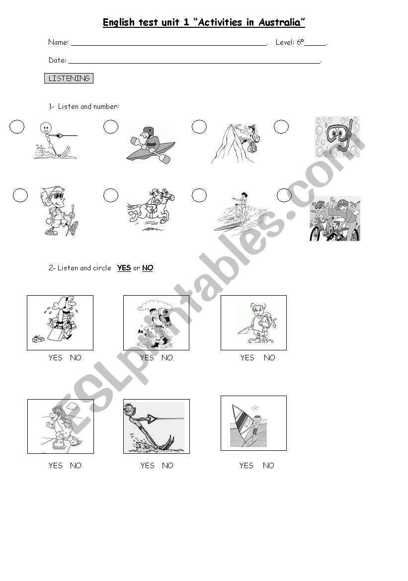 test 6 grade worksheet