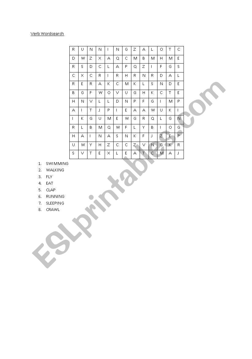 Verb Wordsearch worksheet